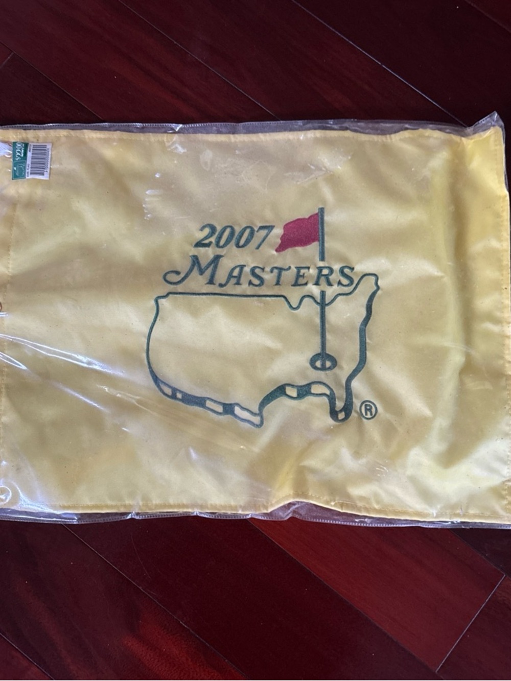 Masters Yellow Pin Flag with Green Course Outline and Red Pennant